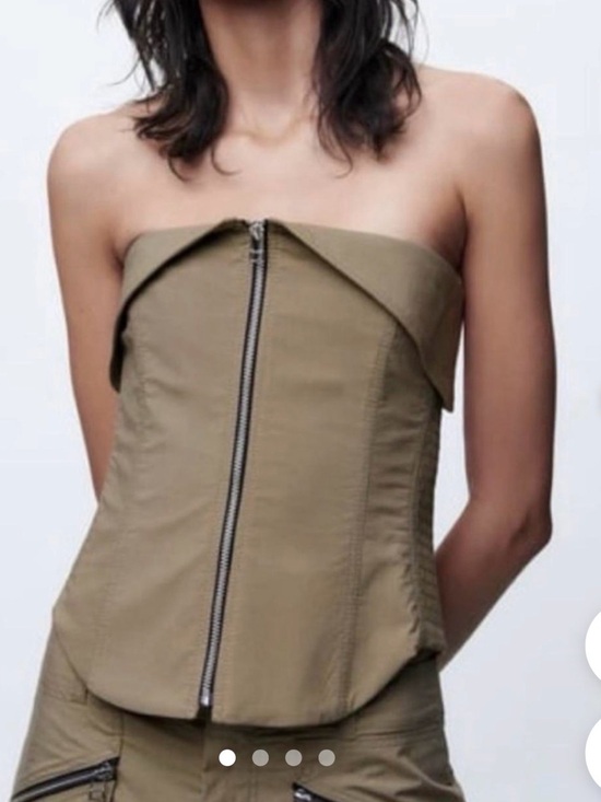 Zara Dresses & Skirts - Zara Olive Strapless Zip-Front Bustier Top